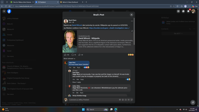 David Wilcock Committed Suicide Reports Pouring In 
