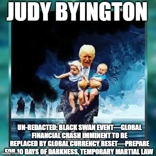 Judy Byington: Un-Redacted: Black Swan Event; Global Financial Crash Imminent To Be Replaced By Global Currency Reset; Prepare For 10 Days of Darkness, Temporary Martial Law  (Video) 