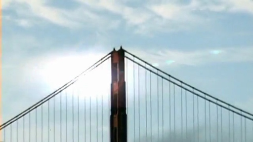 image white UFO over the Golden Gate Bridge in San Francisco