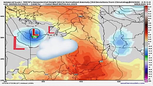 image Weather map of the Eastern Mediterranean, Libya, Egypt and the Levant.