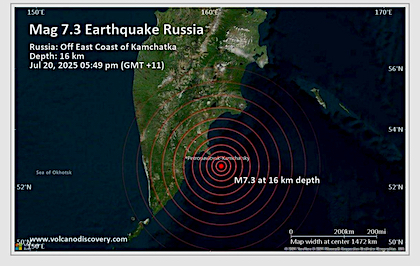 image Magnitude 7.3 earthquake off Kamchatka on July 20th, 2025