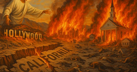 image the Fire of Jesus' Judgment on California, Hollywood