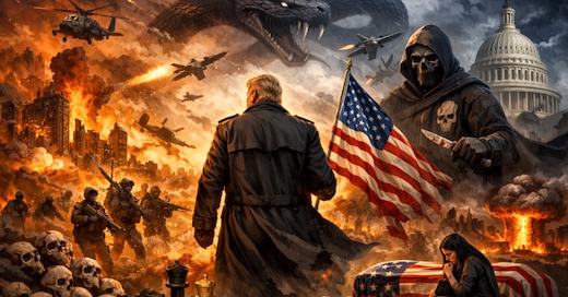 image President Trump holding the American flag, watches the destruction.